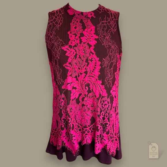 Maurices Burgundy & Hot Pink Floral Lace Sleeveless Top - Women’s M - Picture 1 of 7